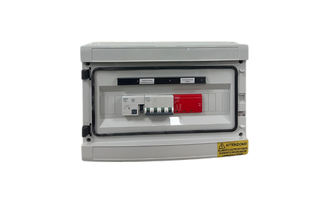 Icierre - Quadri Elettrici - ICR-QAC TRIFASE 6/8 KW 16A/ 400V
IMTD 4x16 A Cl.A 300 mA
Scaricatore di Sovrat. SPD Cl. II4P 400V-15 kA
Box IP65 (18 Mod.115x260x340)-Schema Unifil.- Di.co